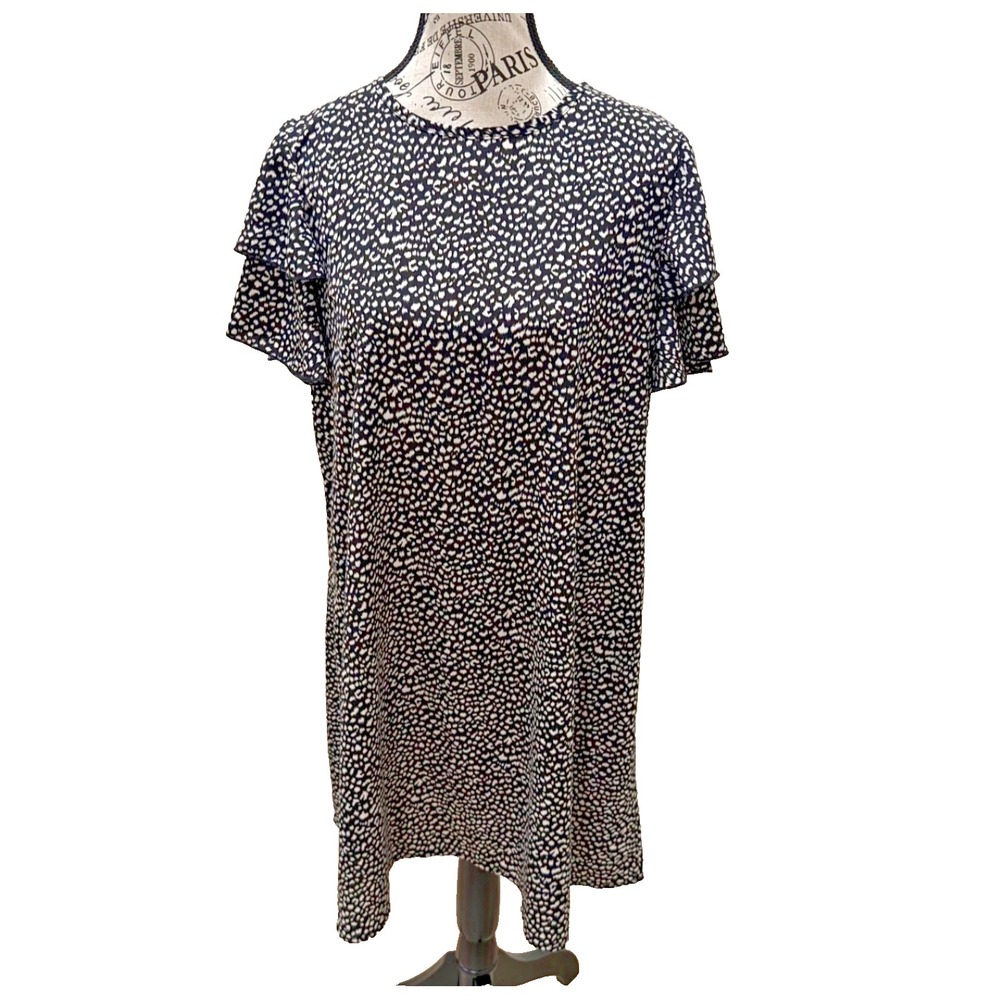 Emery Rose Women's Layered Flutter Sleeve Dress; Knee Length; Navy/White; Size M